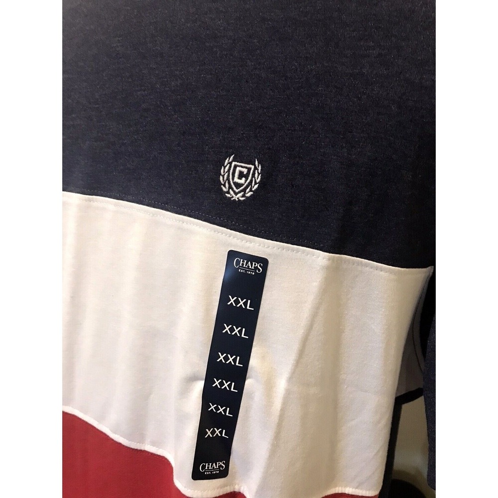 Chaps Mens XXL Colorblock T-Shirt Navy White Red Short Sleeve Crew Neck Logo - Picture 8 of 13